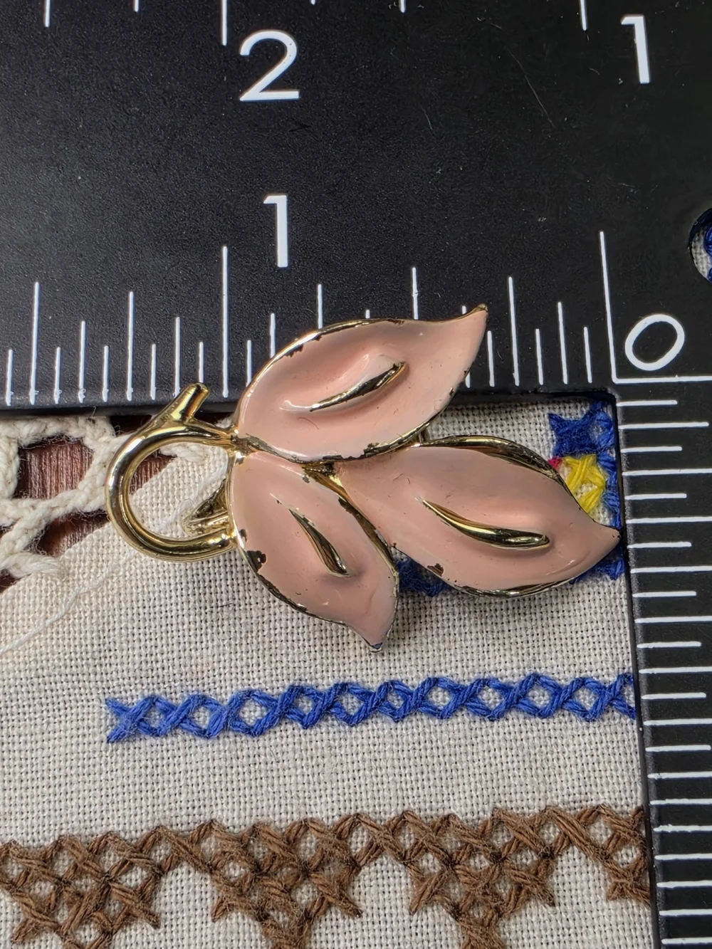 Vintage Coro Gold-Tone Pink Enamel Leaf Clip-On Earrings 1 3/8